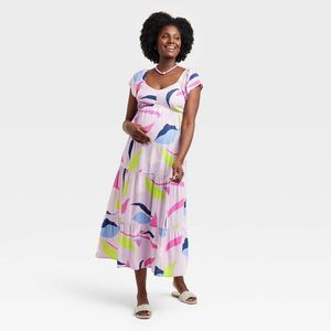 Flutter Short Sleeve Woven Maternity Dress - Isabel Maternity by Ingrid & I